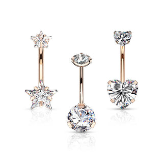Piercing Ombelico Zirconi  Filettatura Interna, 3 pezzi