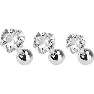 Barbell Heart Zirconia Silver, 3  pieces
