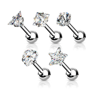 Barbell Set Zirconia Silver, 5 pieces