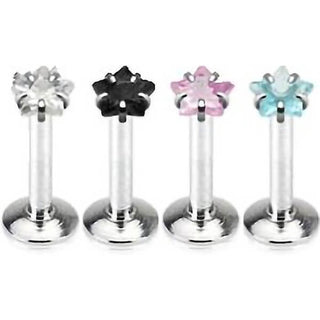 Labret Stern Zirkonia Silber Innengewinde, 4 Stück