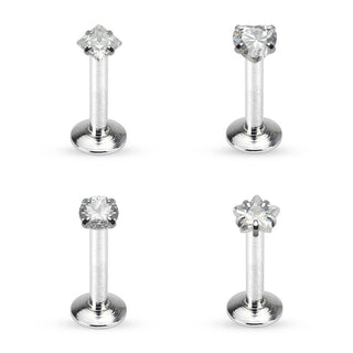 Labret Pack Zircone Argent Filetage Interne, 4 morceaux