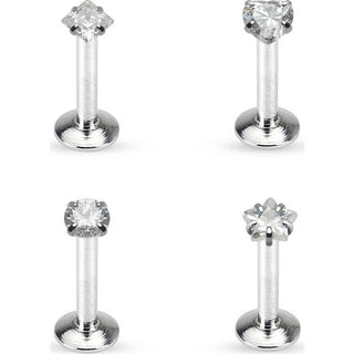 Labret Set Zirconia Silver Internally Threaded, 4  pieces