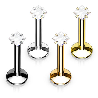 Labret Quadrat Zirkonia Titan PVD Innengewinde, 4 Stück