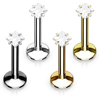 Labret Quadrat Zirkonia Titan PVD Innengewinde, 4 Stück