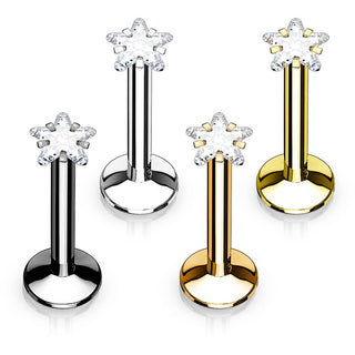 Labret Zircone Étoile Filetage Interne, 4 morceaux