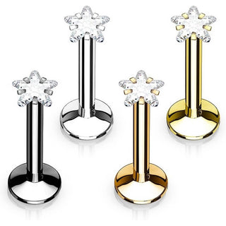 Labret Zircone Étoile Filetage Interne, 4 morceaux