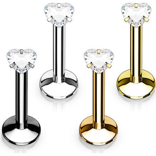 Labret Heart Zirconia Internally Threaded, 4  pieces