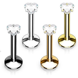 Labret Zircone Cœur Filetage Interne, 4 morceaux