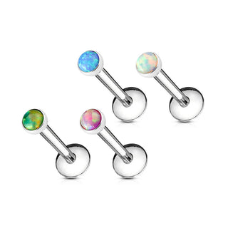 Labret Opal Flach Rund Innengewinde, 4 Stück