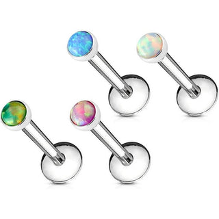 Labret Opal Flach Rund Innengewinde, 4 Stück