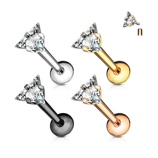 Labret Dreieck Zirkonia Innengewinde, 4 Stück