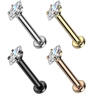 Labret Marquise Zircone Filetage Interne, 4 morceaux