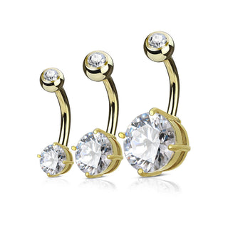 Piercing Ombelico Oro con zircone tondo, 3 pezzi