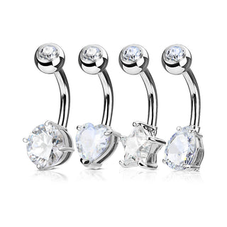 Belly Button Piercing Set Zirconia Gold, 4  pieces