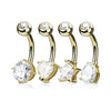 Belly Button Piercing Set Zirconia Gold, 4  pieces
