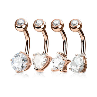 Belly Button Piercing Set Zirconia Gold, 4  pieces