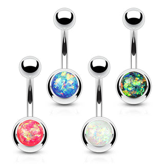 Piercing Ombelico Argento con sfera in opale, 4 pezzi