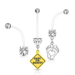 Bauchnabelpiercing Set Zirkonia, 3 Stück