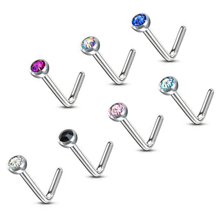 Nasenstecker L-Form Zirkonia Rund Silber, 7 Stück