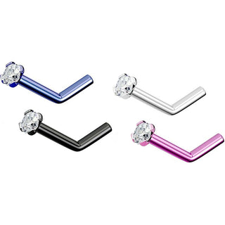 Nasenstecker L-Form Zirkonia Titan PVD, 4 Stück