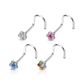 Nasenstecker Blume Zirkonia Silber, 4 Stück