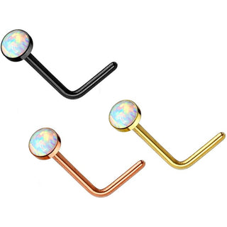 Nasenstecker L-Form Opal Rund PVD, 3 Stück