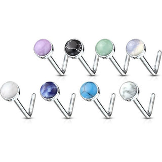 Nasenstecker L-Form Set Halbedelsteine Rund, 8 Stück