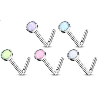 Nasenstecker L-Form Glänzender Synthetik Stein Silber, 5 Stück