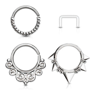 Septum Piercing Set Ring Retainer Bendable, 3  pieces
