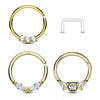 Septum Piercing Set Retainer Ring Zirkonia Gold Biegbar, 3 Stück