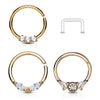 Septum Piercing Set Retainer Ring Zirkonia Gold Biegbar, 3 Stück
