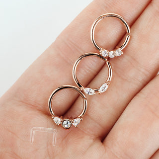 Septum Piercing Set Retainer Ring Zirkonia Gold Biegbar, 3 Stück