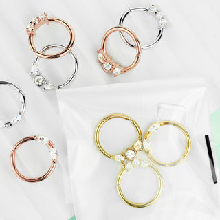 Septum Piercing Set Retainer Ring Zirkonia Gold Biegbar, 3 Stück