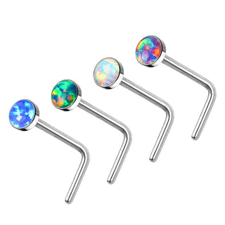 Nasenstecker L-Form Opal Silber, 4 Stück