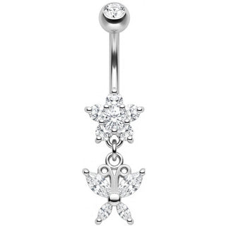 Belly Button Piercing Crystal Flower Dangle Butterfly