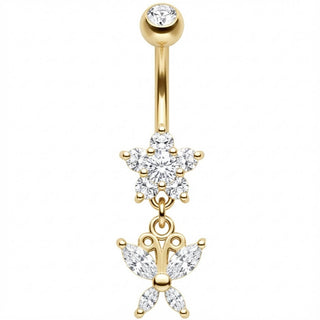 Belly Button Piercing Crystal Flower Dangle Butterfly