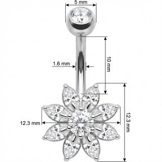 Piercing Nombril Fleur Cristaux Taille Marquise