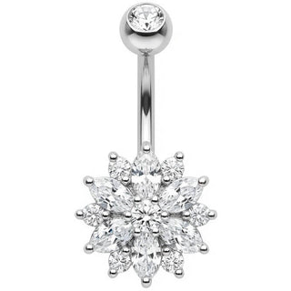 Belly Button Piercing Marquise Crystal Flower Bloom Curve