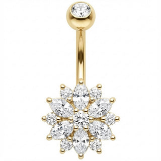 Belly Button Piercing Marquise Crystal Flower Bloom Curve