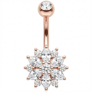 Belly Button Piercing Marquise Crystal Flower Bloom Curve