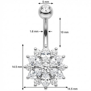 Belly Button Piercing Marquise Crystal Flower Bloom Curve