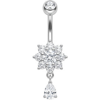Belly Button Piercing Crystal Flower Teardrop Dangle