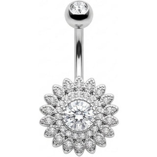 Belly Button Piercing Crystal Paved Sunflower