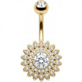 Belly Button Piercing Crystal Paved Sunflower