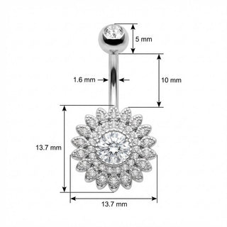 Belly Button Piercing Crystal Paved Sunflower