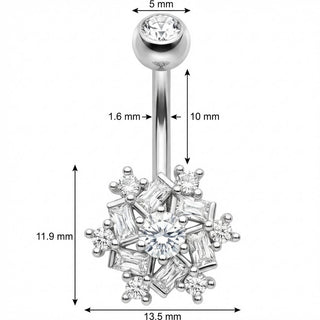 Belly Button Piercing Crystal Snowflake Baguette Cluster
