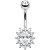 Belly Button Piercing Oval Crystal Halo Sunburst