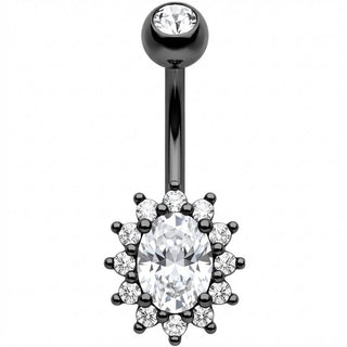 Belly Button Piercing Oval Crystal Halo Sunburst