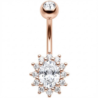 Belly Button Piercing Oval Crystal Halo Sunburst