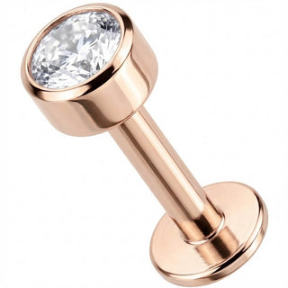 Titanium Labret Round Bezel Set Clear Crystal